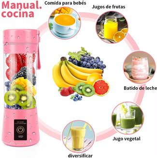 Mini Liquidificador Portátil Mixer Juice Garrafa Shake 6 Laminas,&nbsp; Espremedor de frutas elétrico portátil + Cabo USB 380ml